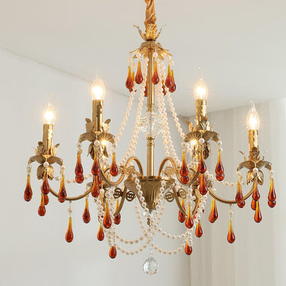 Aureate Amber Crystal Chandelier with Dimmable LED Lights & Elegance