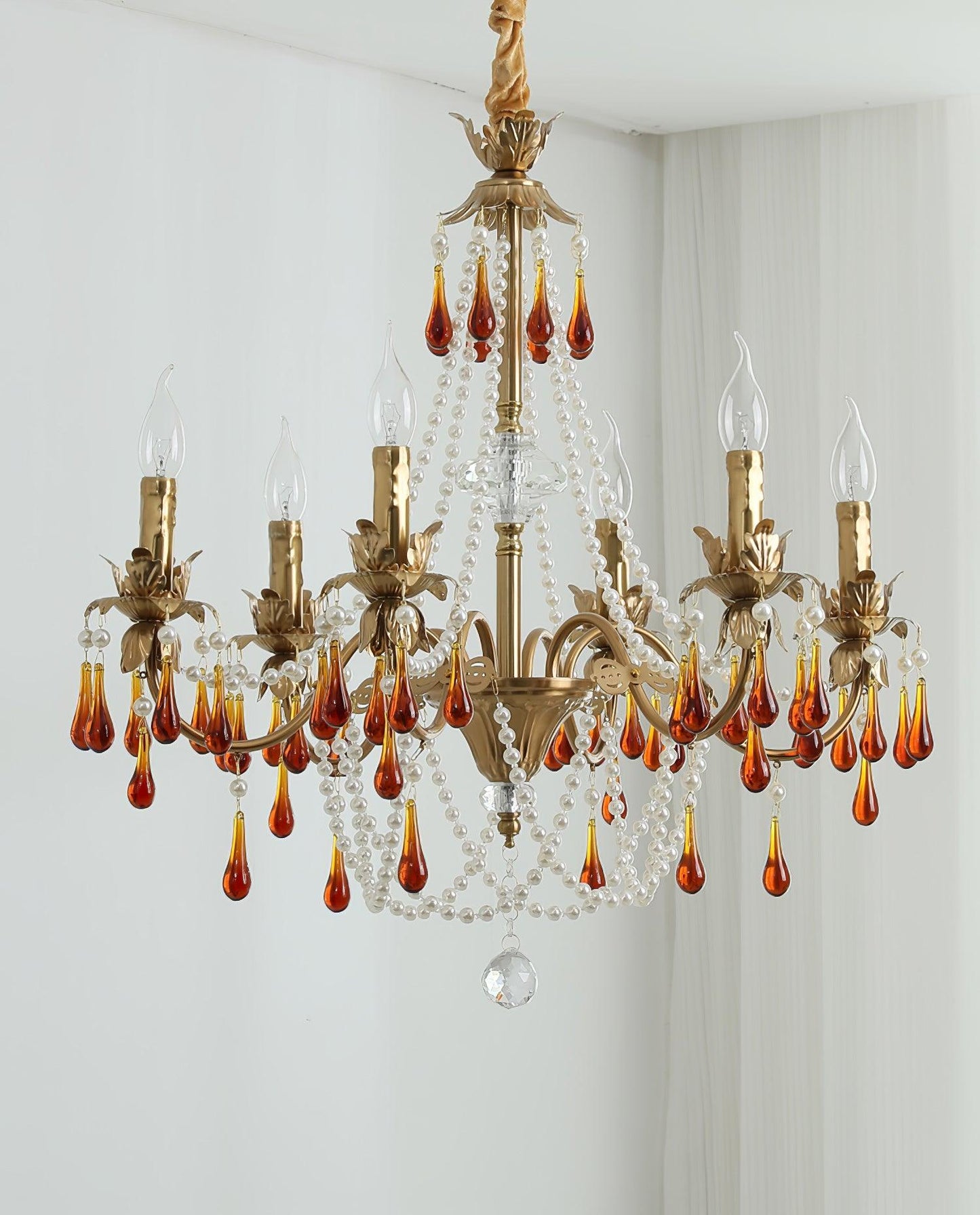 Aureate Amber Crystal Chandelier with Dimmable LED Lights & Elegance