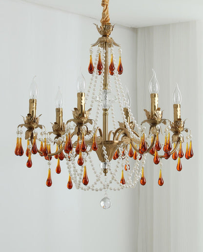 Aureate Amber Crystal Chandelier with Dimmable LED Lights & Elegance