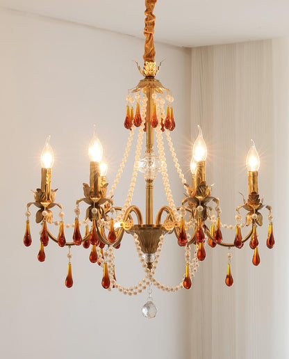 Aureate Amber Crystal Chandelier with Dimmable LED Lights & Elegance