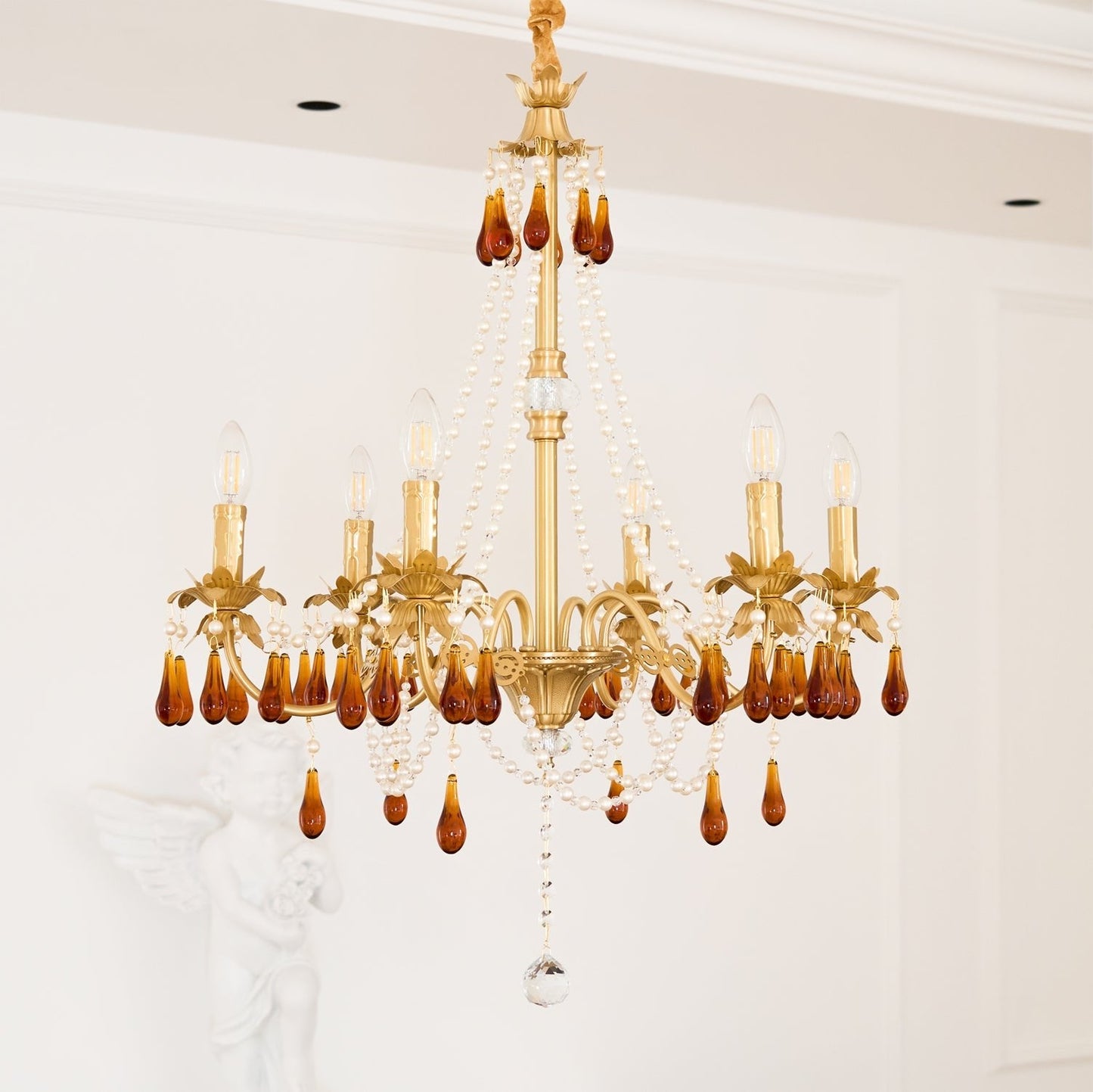Aureate Amber Crystal Chandelier with Dimmable LED Lights & Elegance