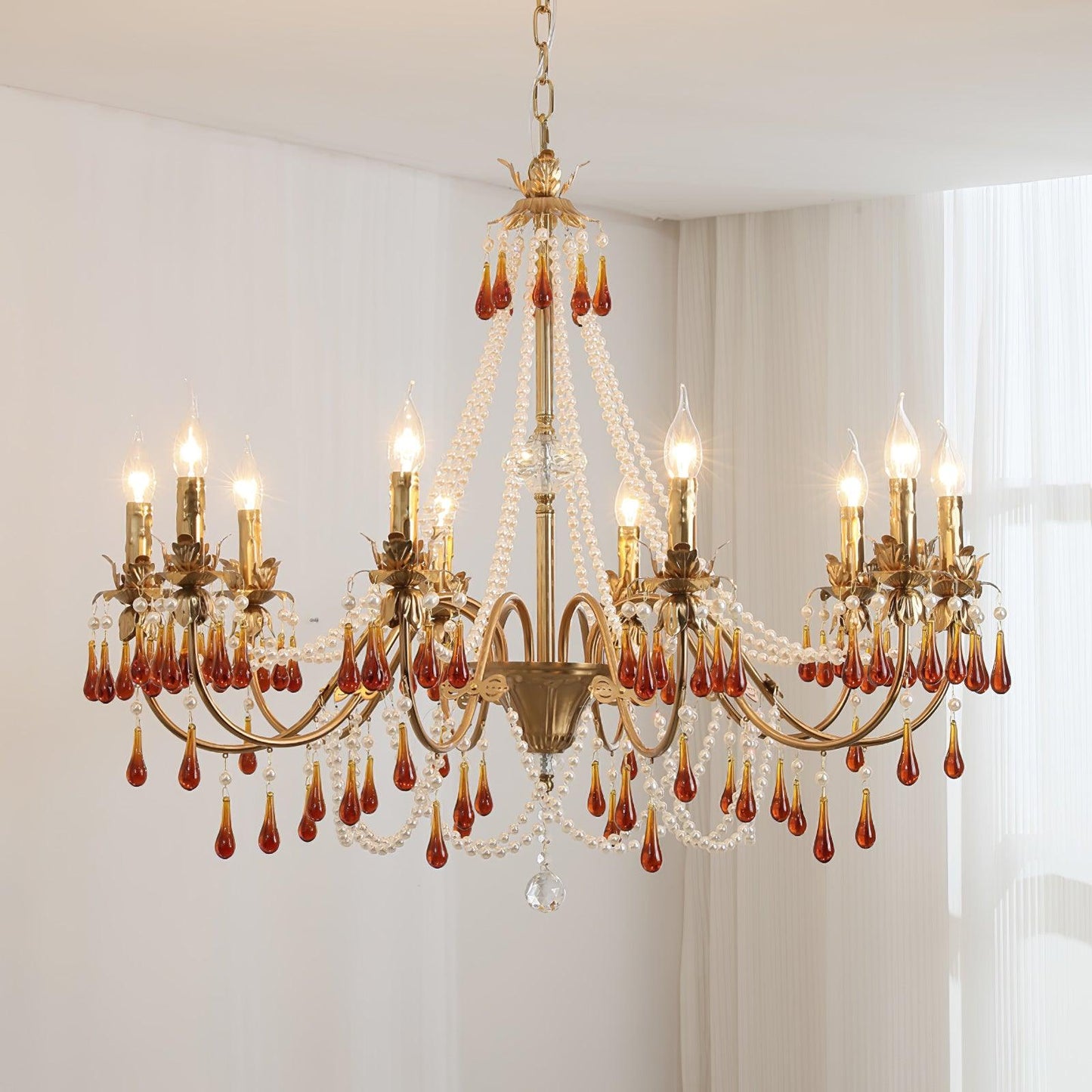 Aureate Amber Crystal Chandelier with Dimmable LED Lights & Elegance
