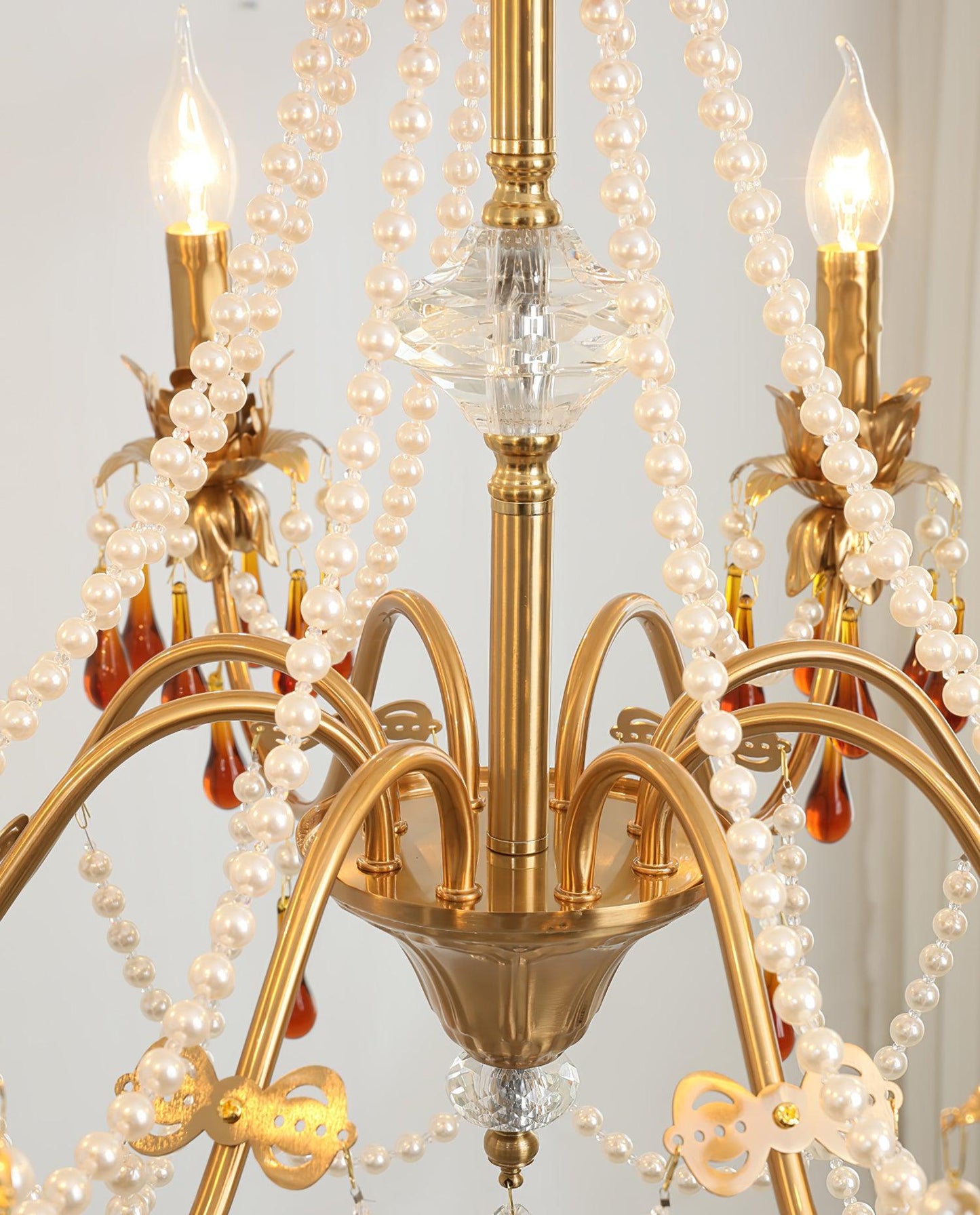 Aureate Amber Crystal Chandelier with Dimmable LED Lights & Elegance