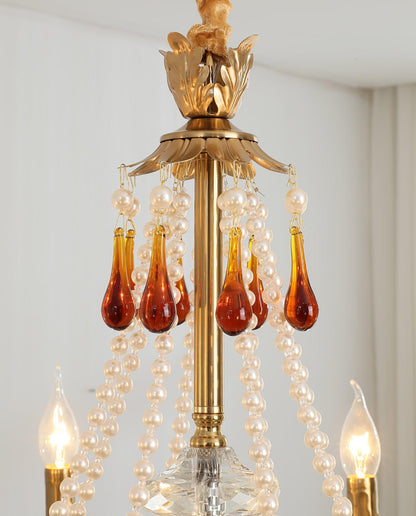 Aureate Amber Crystal Chandelier with Dimmable LED Lights & Elegance