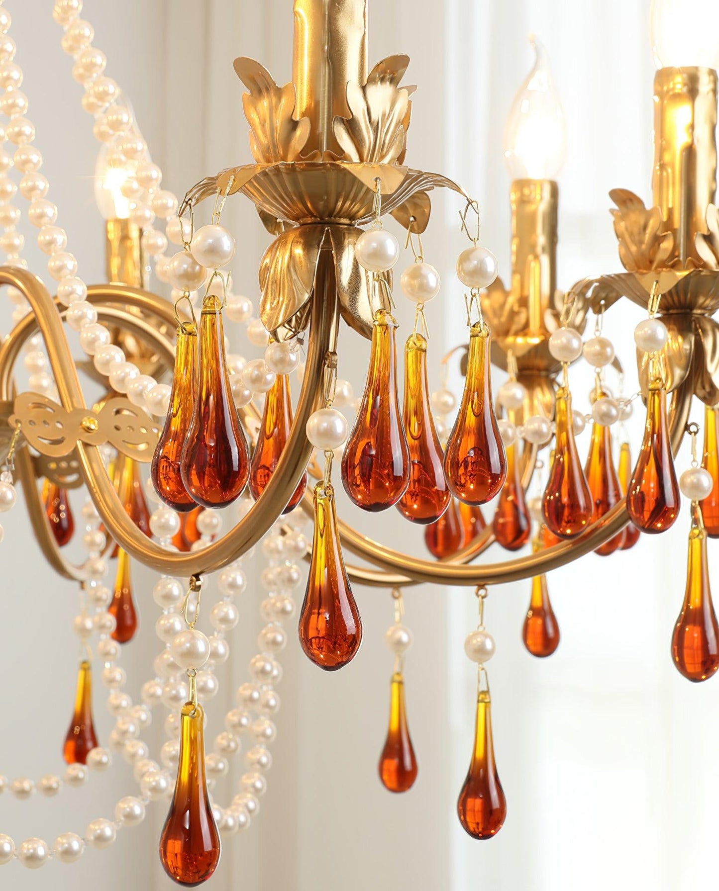 Aureate Amber Crystal Chandelier with Dimmable LED Lights & Elegance