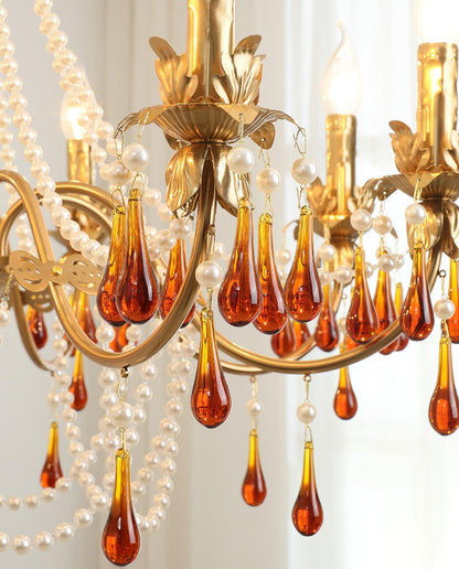 Aureate Amber Crystal Chandelier with Dimmable LED Lights & Elegance