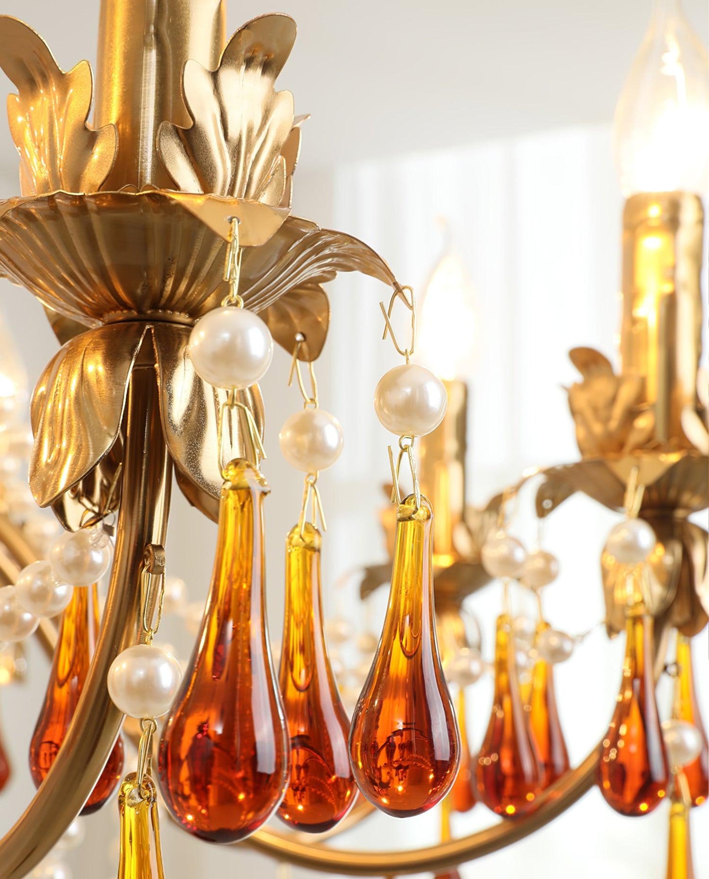 Aureate Amber Crystal Chandelier with Dimmable LED Lights & Elegance