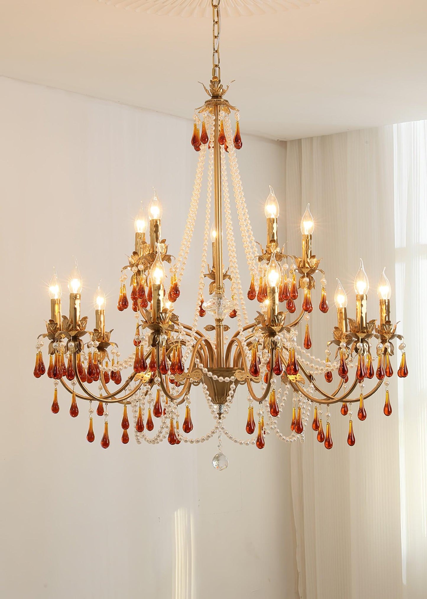 Aureate Amber Crystal Chandelier with Dimmable LED Lights & Elegance