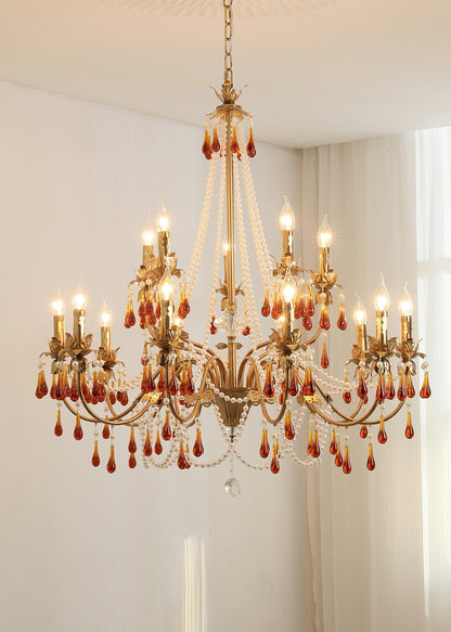 Aureate Amber Crystal Chandelier with Dimmable LED Lights & Elegance