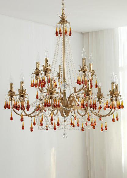 Aureate Amber Crystal Chandelier with Dimmable LED Lights & Elegance