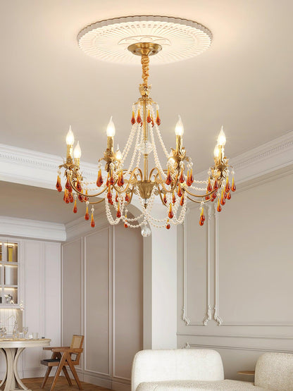Aureate Amber Crystal Chandelier with Dimmable LED Lights & Elegance