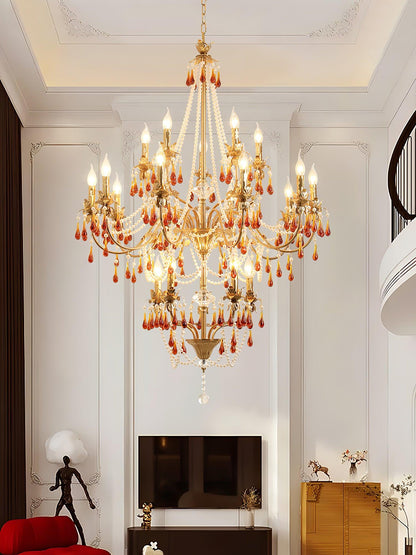 Aureate Amber Crystal Chandelier with Dimmable LED Lights & Elegance