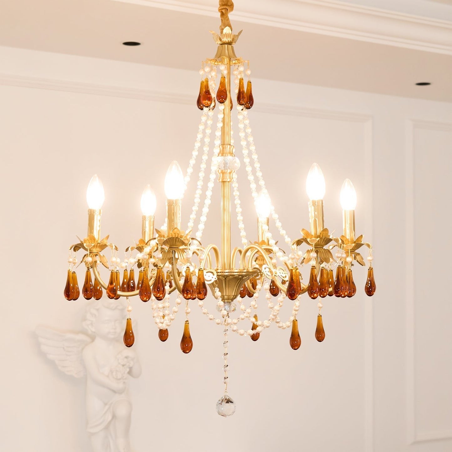 Aureate Amber Crystal Chandelier with Dimmable LED Lights & Elegance