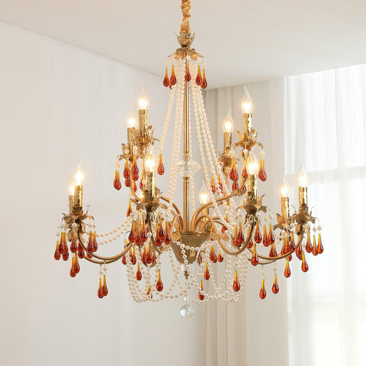 Aureate Amber Crystal Chandelier with Dimmable LED Lights & Elegance