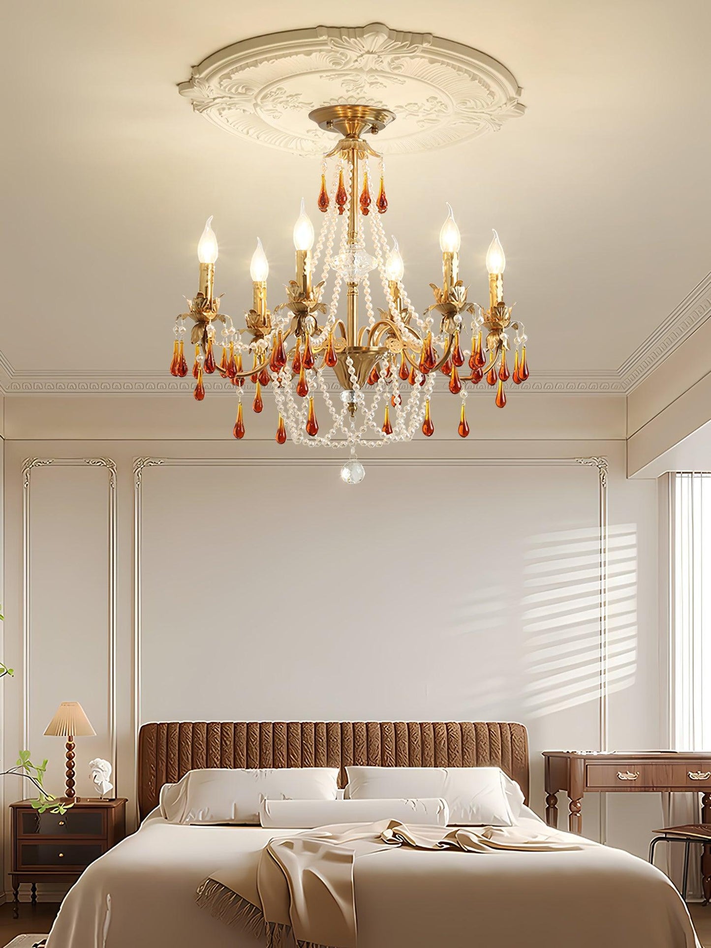 Aureate Amber Crystal Chandelier with Dimmable LED Lights & Elegance