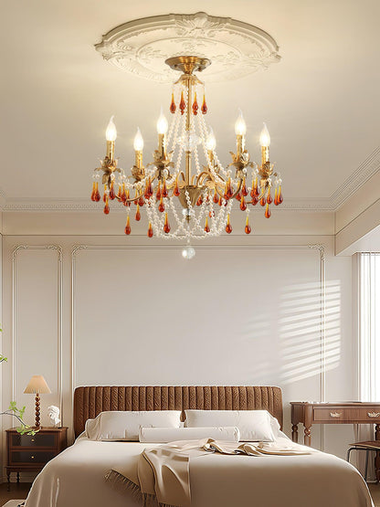 Aureate Amber Crystal Chandelier with Dimmable LED Lights & Elegance