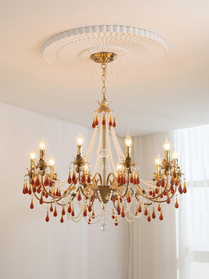 Aureate Amber Crystal Chandelier with Dimmable LED Lights & Elegance