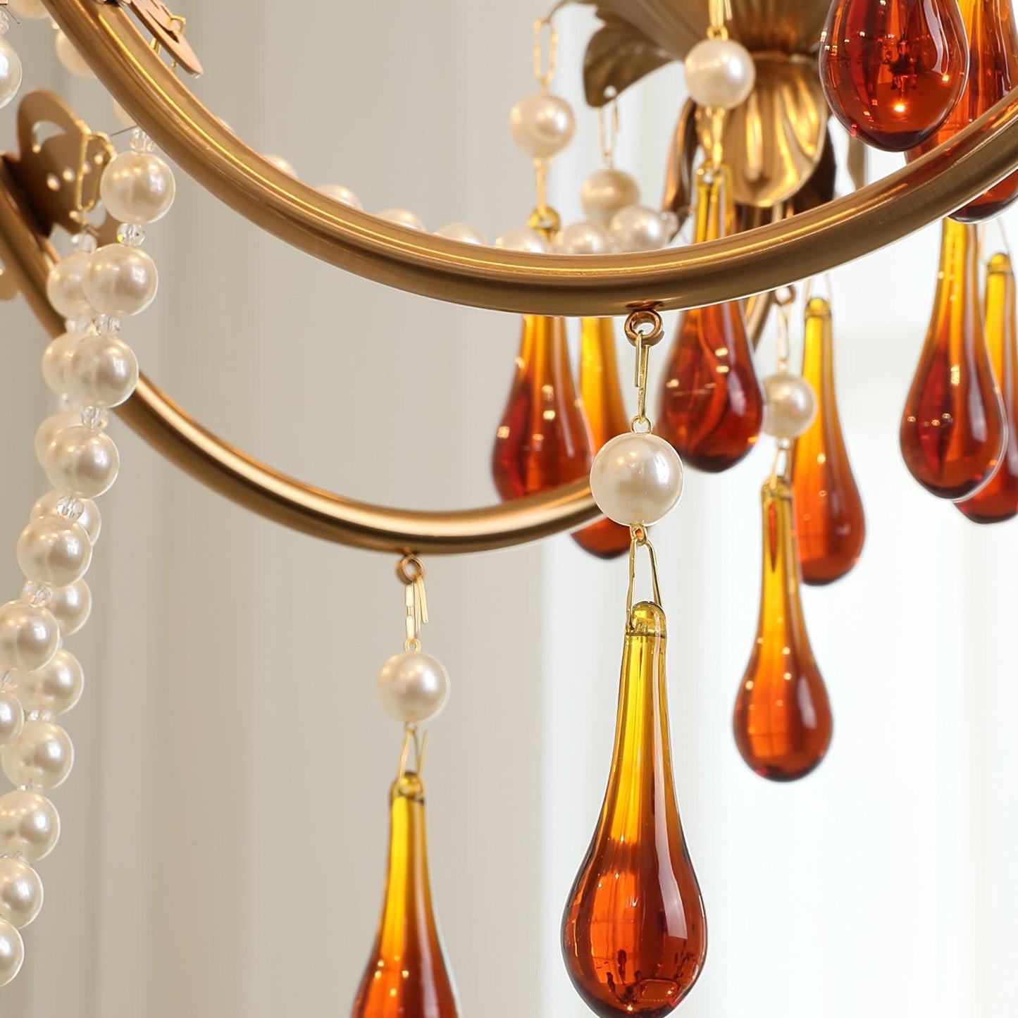 Aureate Amber Crystal Chandelier with Dimmable LED Lights & Elegance