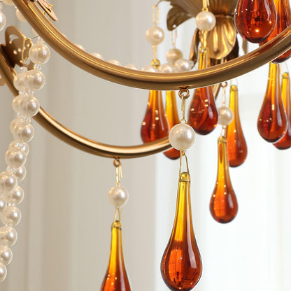 Aureate Amber Crystal Chandelier with Dimmable LED Lights & Elegance