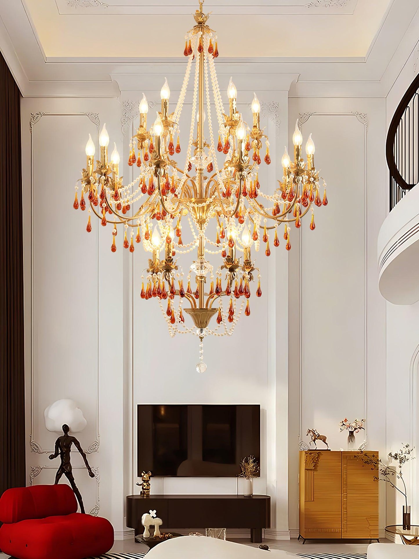 Aureate Amber Crystal Chandelier with Dimmable LED Lights & Elegance