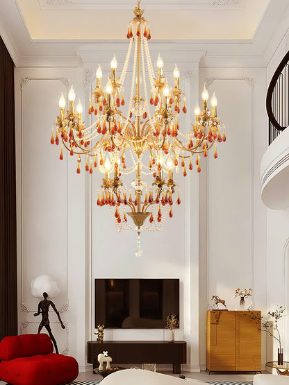 Aureate Amber Crystal Chandelier with Dimmable LED Lights & Elegance