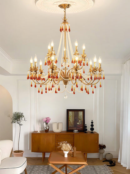 Aureate Amber Crystal Chandelier with Dimmable LED Lights & Elegance