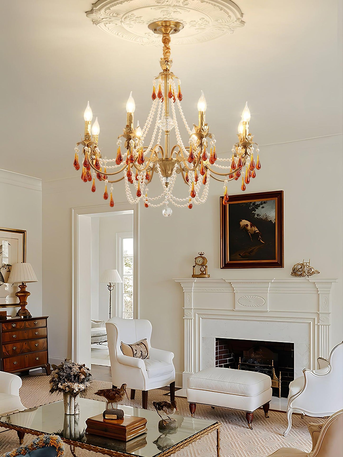 Aureate Amber Crystal Chandelier with Dimmable LED Lights & Elegance