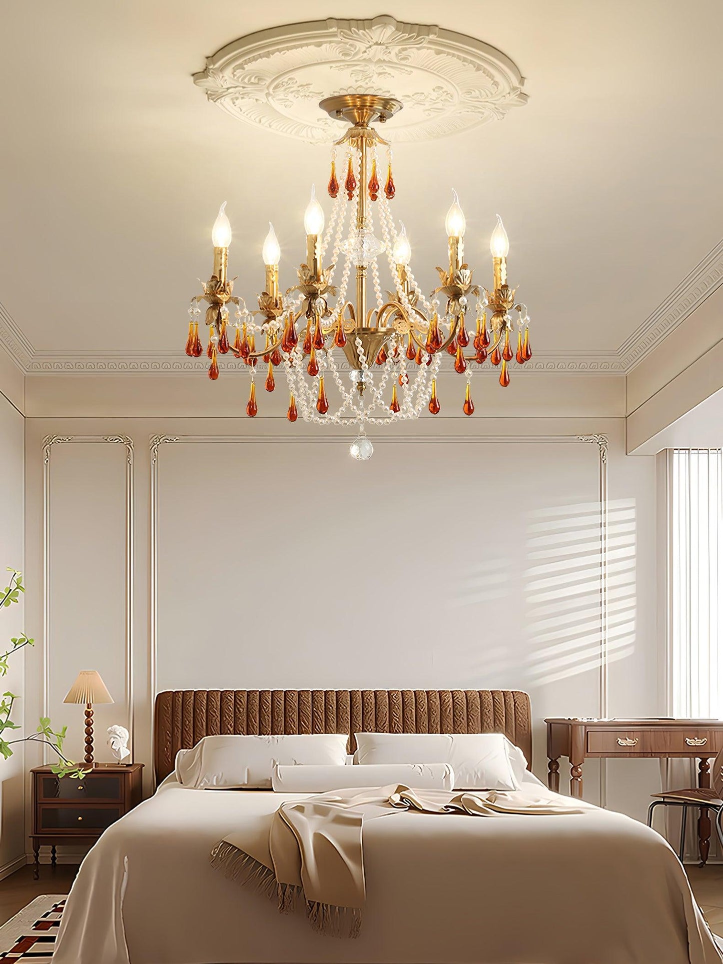 Aureate Amber Crystal Chandelier with Dimmable LED Lights & Elegance