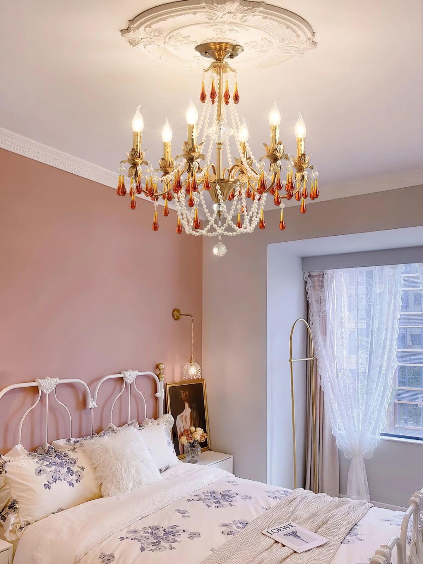 Aureate Amber Crystal Chandelier with Dimmable LED Lights & Elegance