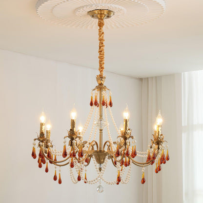 Aureate Amber Crystal Chandelier with Dimmable LED Lights & Elegance