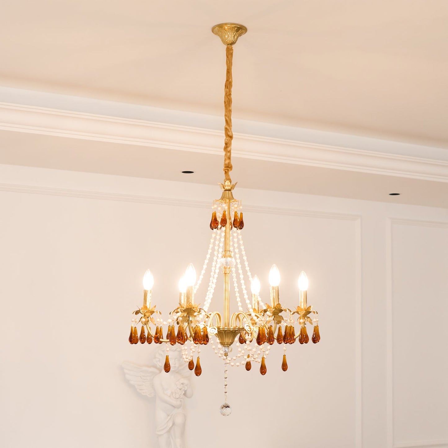 Aureate Amber Crystal Chandelier with Dimmable LED Lights & Elegance