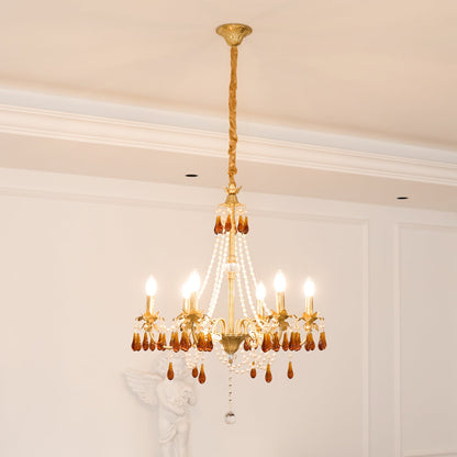 Aureate Amber Crystal Chandelier with Dimmable LED Lights & Elegance