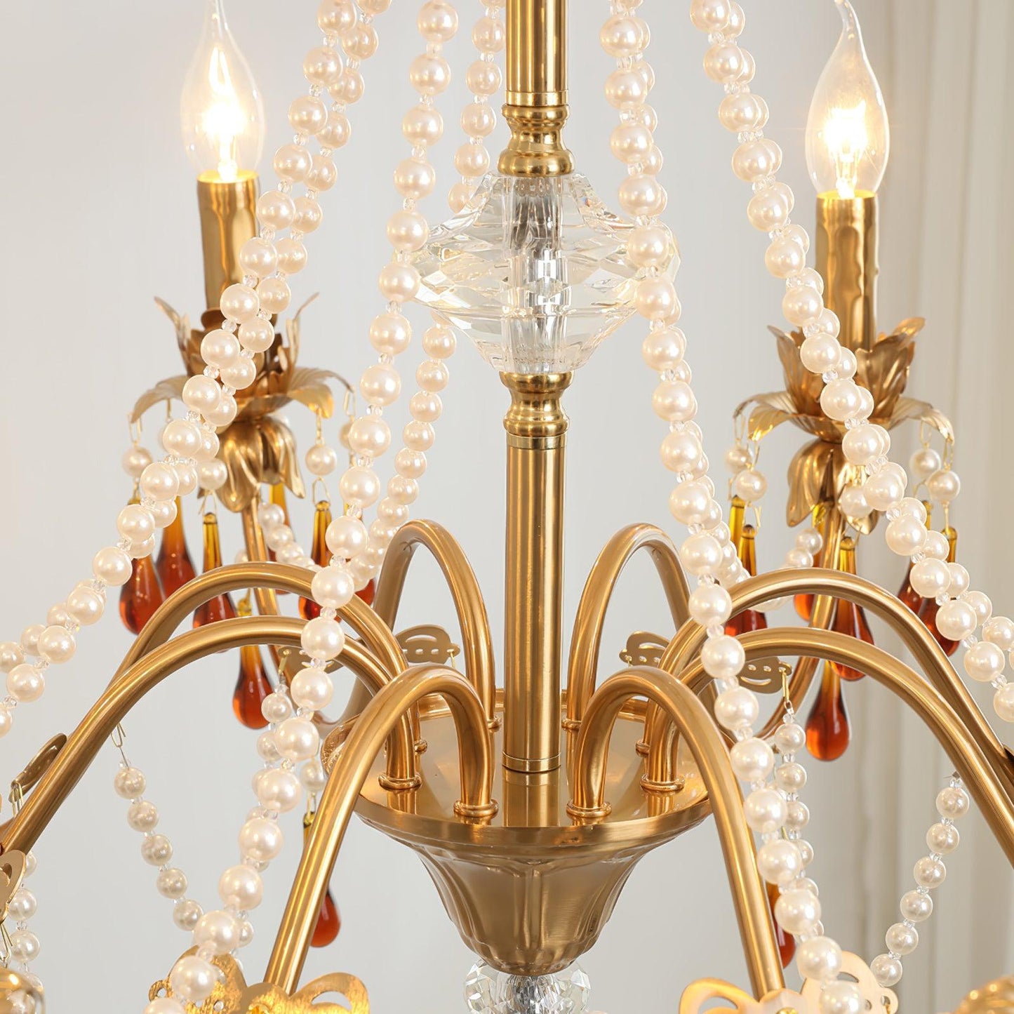 Aureate Amber Crystal Chandelier with Dimmable LED Lights & Elegance