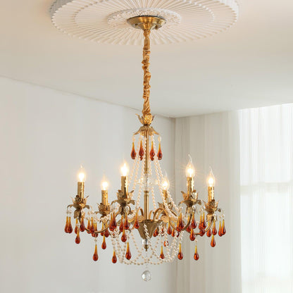 Aureate Amber Crystal Chandelier with Dimmable LED Lights & Elegance