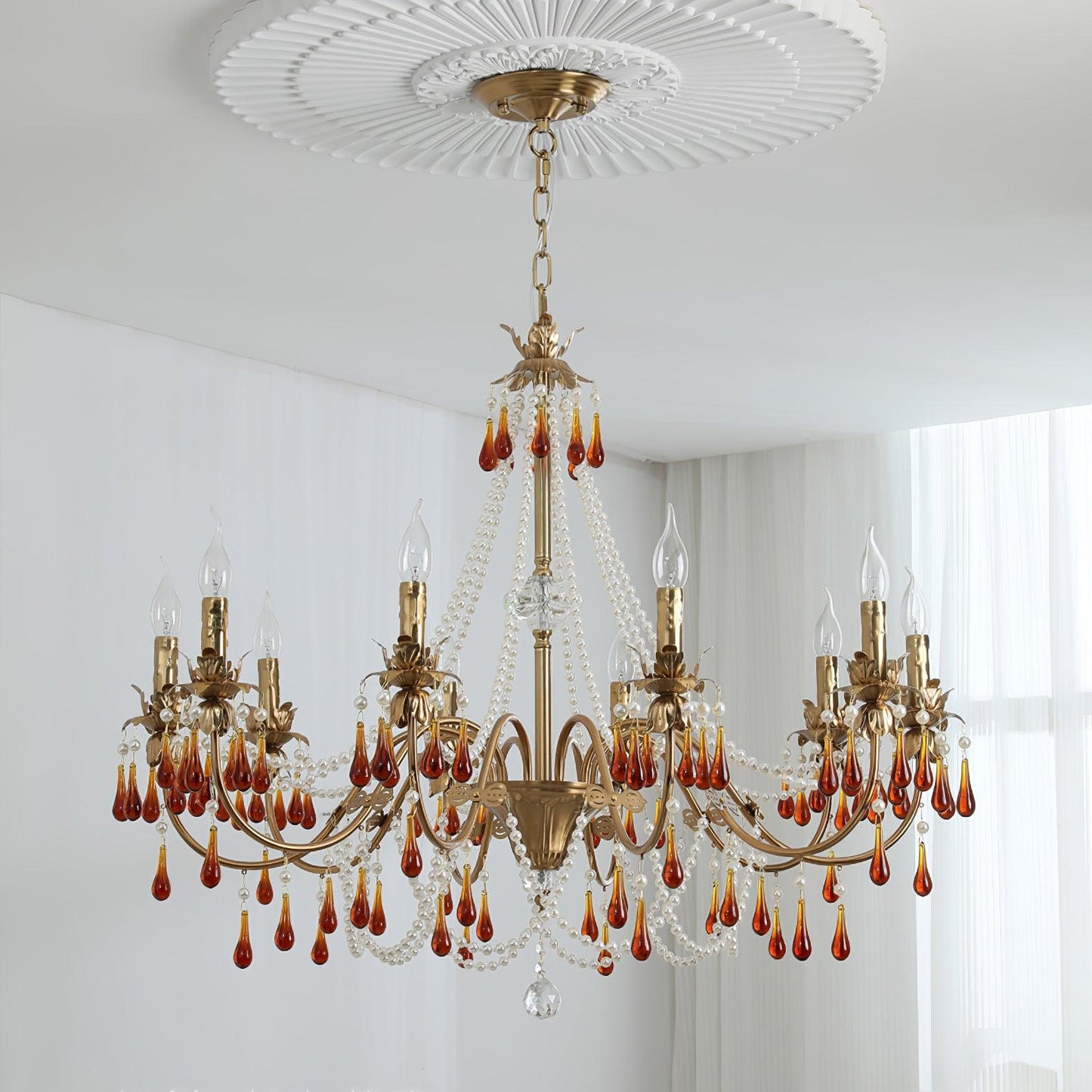 Aureate Amber Crystal Chandelier with Dimmable LED Lights & Elegance