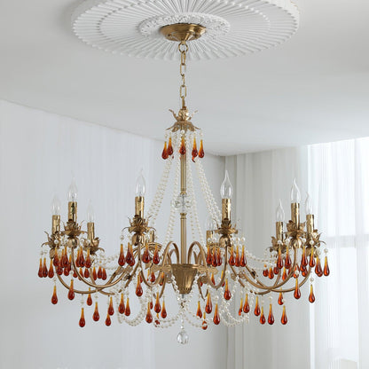 Aureate Amber Crystal Chandelier with Dimmable LED Lights & Elegance