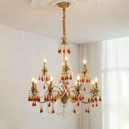 Aureate Amber Crystal Chandelier with Dimmable LED Lights & Elegance