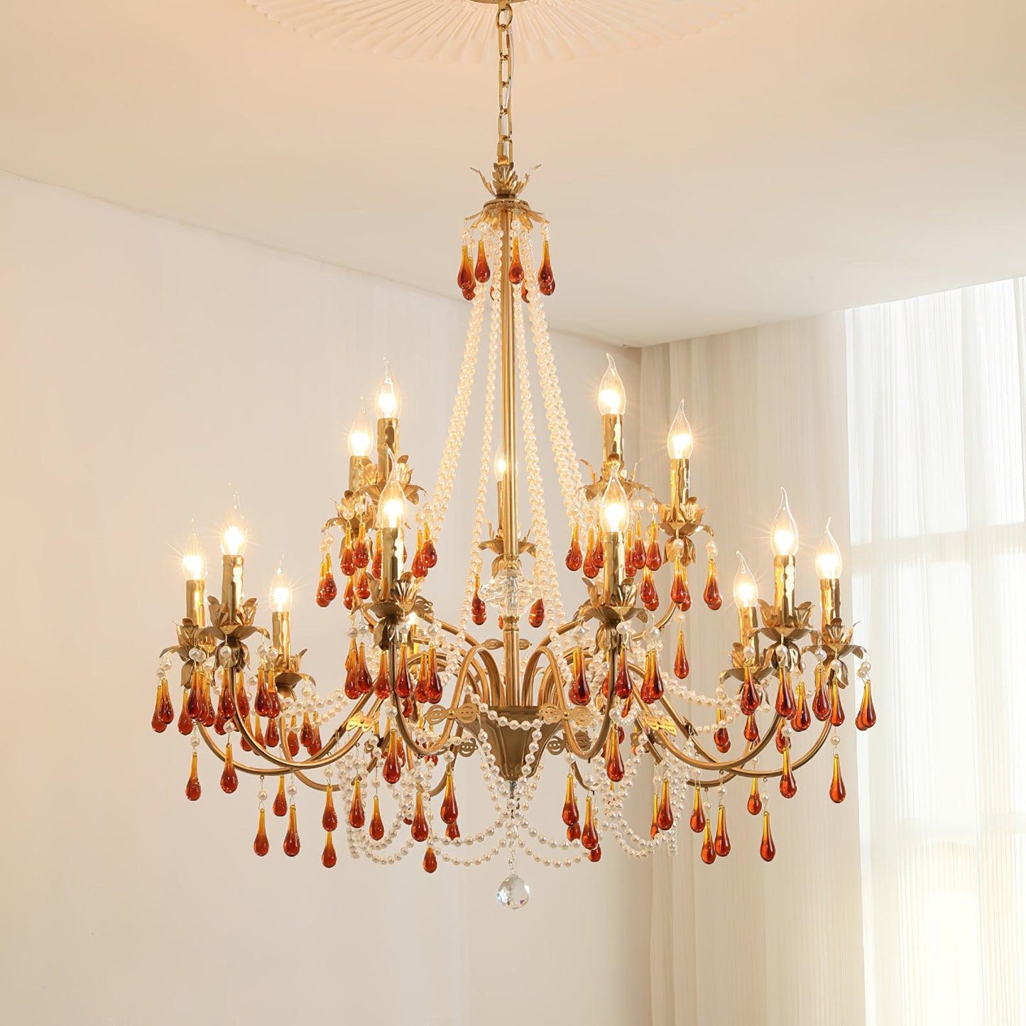 Aureate Amber Crystal Chandelier with Dimmable LED Lights & Elegance