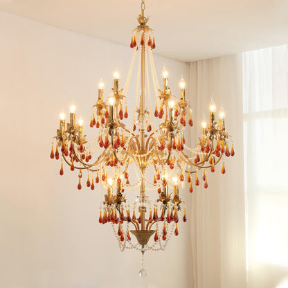 Aureate Amber Crystal Chandelier with Dimmable LED Lights & Elegance
