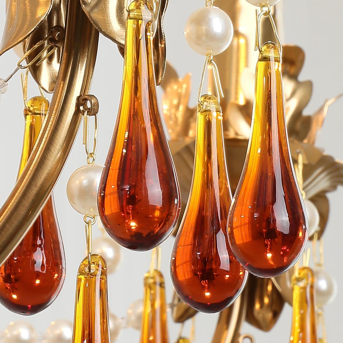 Aureate Amber Crystal Chandelier with Dimmable LED Lights & Elegance