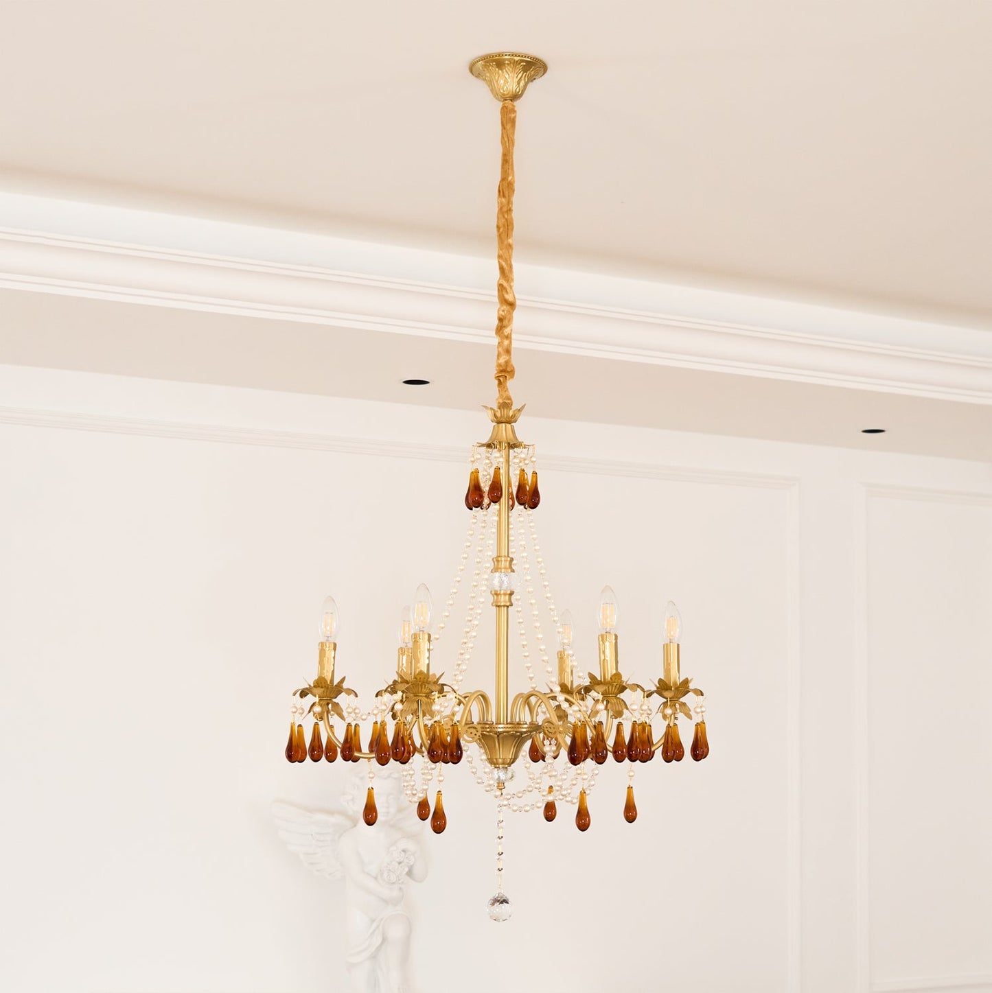 Aureate Amber Crystal Chandelier with Dimmable LED Lights & Elegance