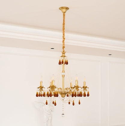 Aureate Amber Crystal Chandelier with Dimmable LED Lights & Elegance