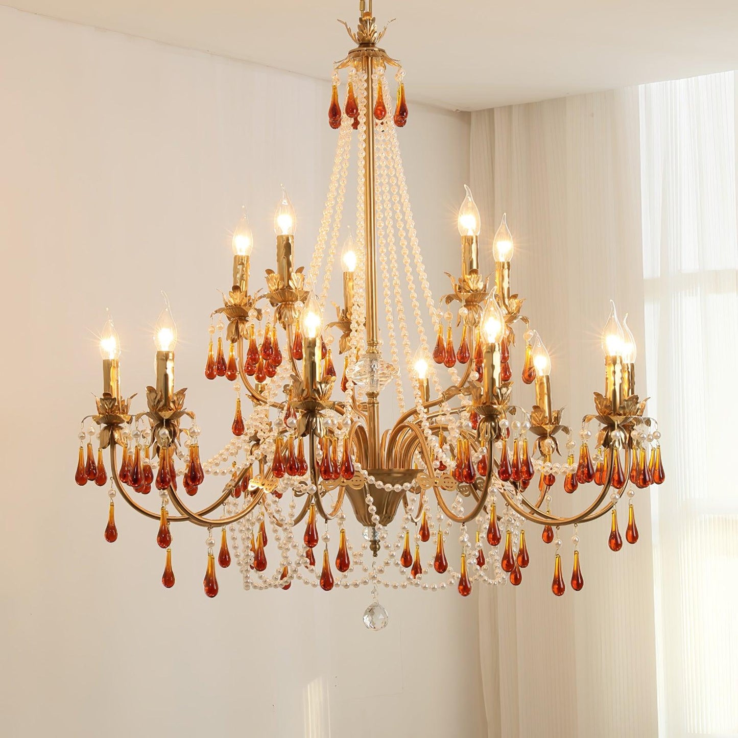 Aureate Amber Crystal Chandelier with Dimmable LED Lights & Elegance