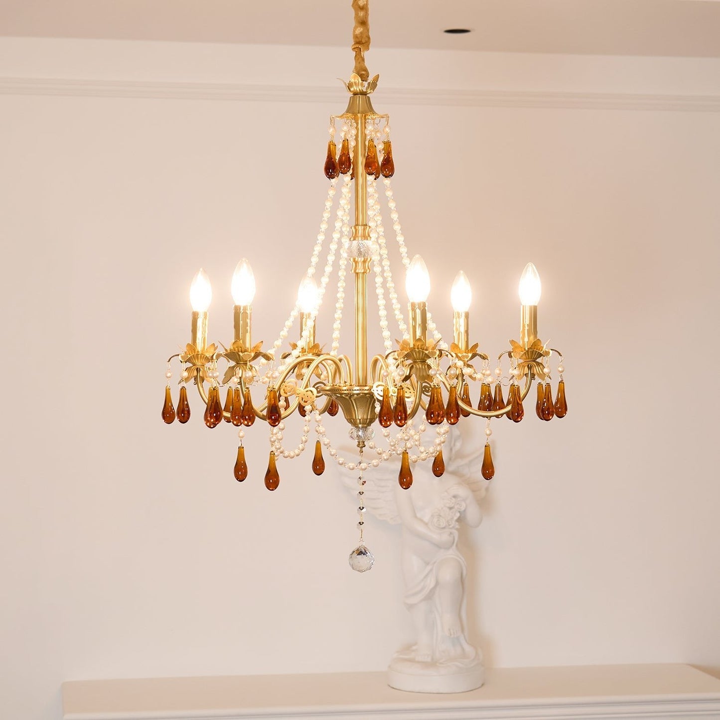 Aureate Amber Crystal Chandelier with Dimmable LED Lights & Elegance