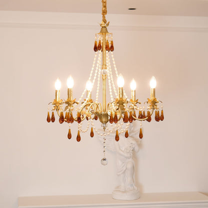 Aureate Amber Crystal Chandelier with Dimmable LED Lights & Elegance