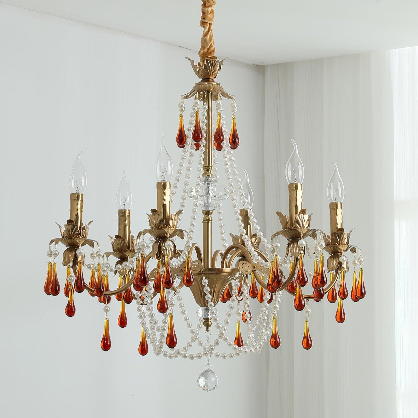 Aureate Amber Crystal Chandelier with Dimmable LED Lights & Elegance