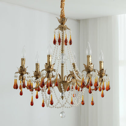 Aureate Amber Crystal Chandelier with Dimmable LED Lights & Elegance