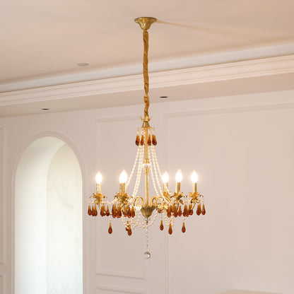 Aureate Amber Crystal Chandelier with Dimmable LED Lights & Elegance