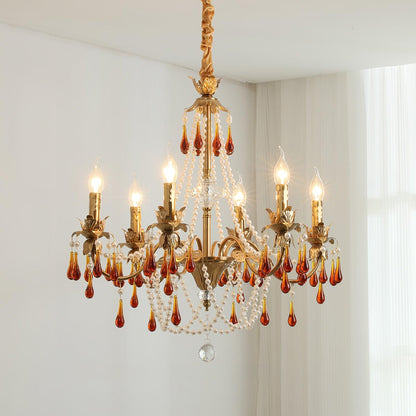 Aureate Amber Crystal Chandelier with Dimmable LED Lights & Elegance