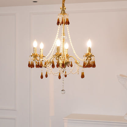 Aureate Amber Crystal Chandelier with Dimmable LED Lights & Elegance